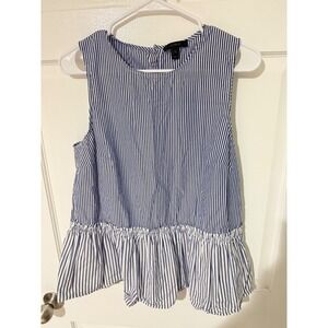 J. Crew Womens Blue White Striped Sleeveless Peplum Button Back Top Size M